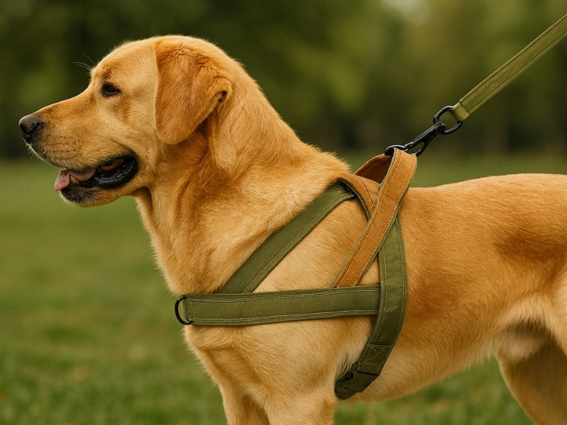 Groen zacht gevoerd reflecterend honden tuig met no-pull design, verstelbare banden en veilige sluiting, verhoogt comfort en zichtbaarheid in het donker.
